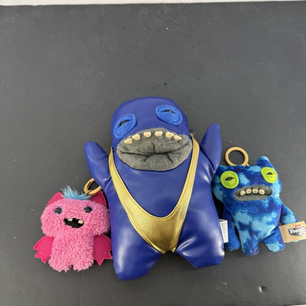 Fuggler ZURU Plush Lot 9in Blue Gold Singlet Monster & 2 Keychain Monsters